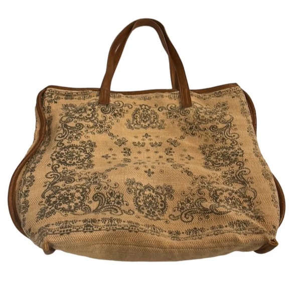 FREE PEOPLE Floral Embroidered Boho shoulder Bag|  Oversized |Beige |Vegan Trim - Picture 7 of 13